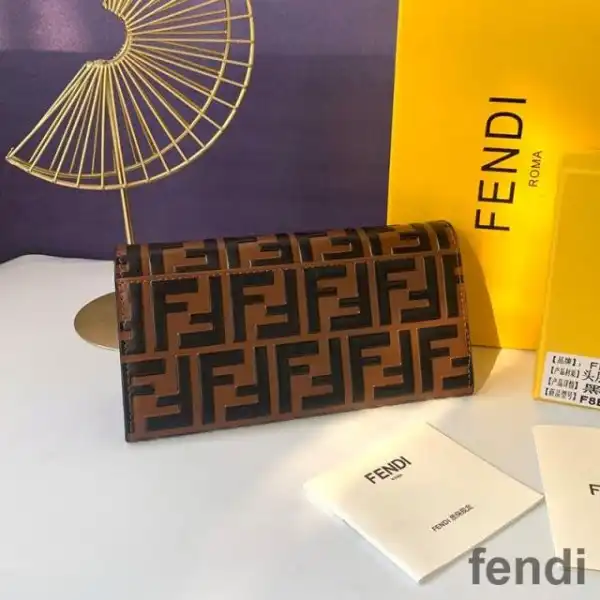 Cheap Fendi Continental Wallet In FF Motif Nappa Leather Brown