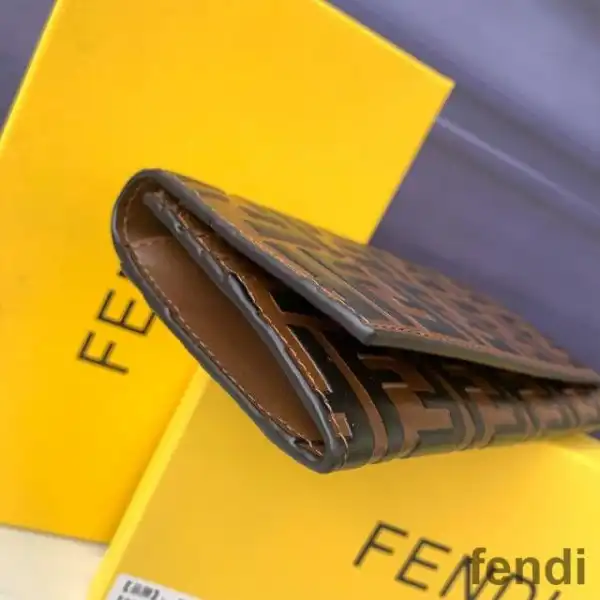 Cheap Fendi Continental Wallet In FF Motif Nappa Leather Brown