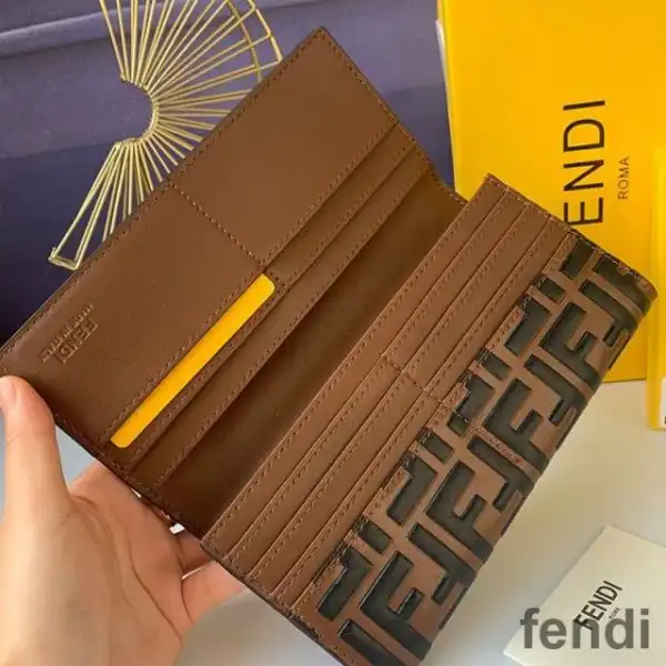 Cheap Fendi Continental Wallet In FF Motif Nappa Leather Brown