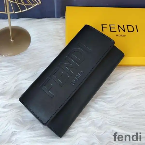 Affordable Fendi Continental Wallet In ROMA Logo Calf Leather Black