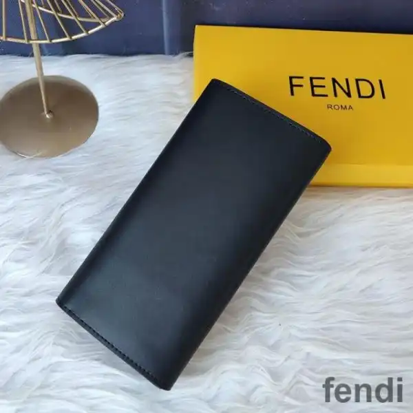 Affordable Fendi Continental Wallet In ROMA Logo Calf Leather Black