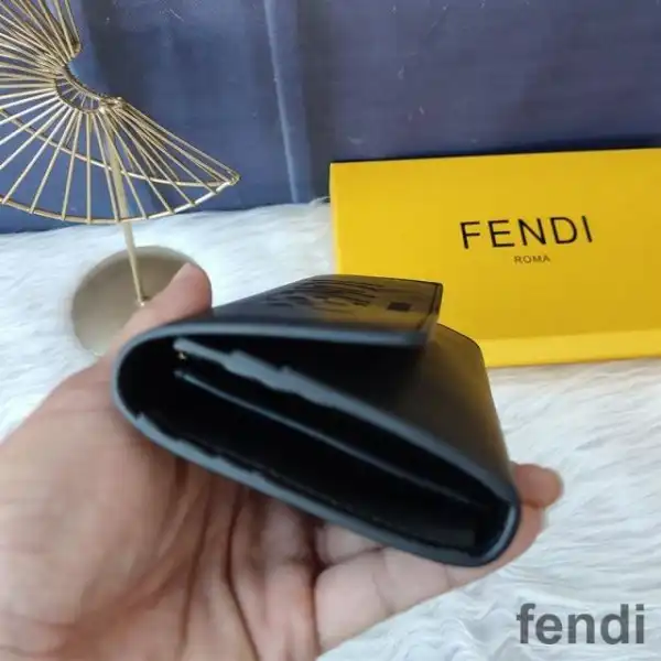 Affordable Fendi Continental Wallet In ROMA Logo Calf Leather Black