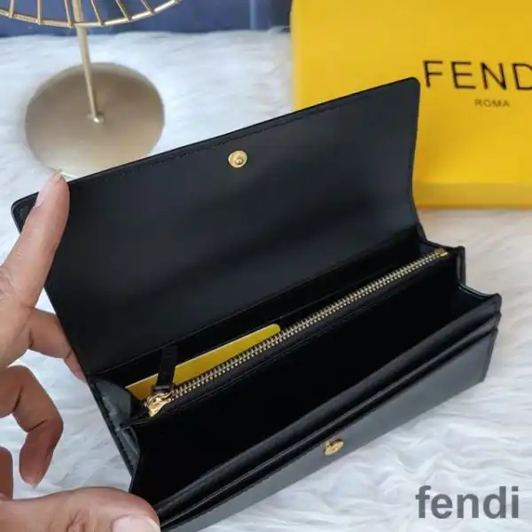 Affordable Fendi Continental Wallet In ROMA Logo Calf Leather Black