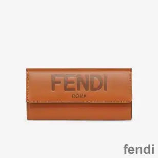 Fendi Continental Wallet In ROMA Logo Calf Leather Brown