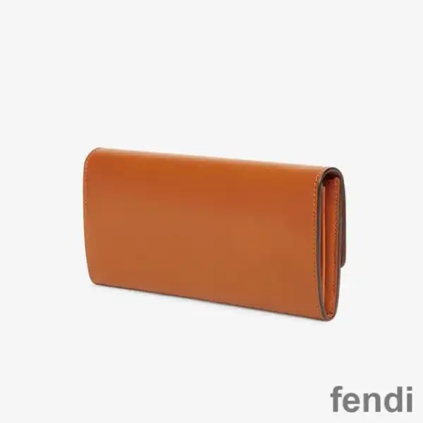 Cheap Fendi Continental Wallet In ROMA Logo Calf Leather Brown