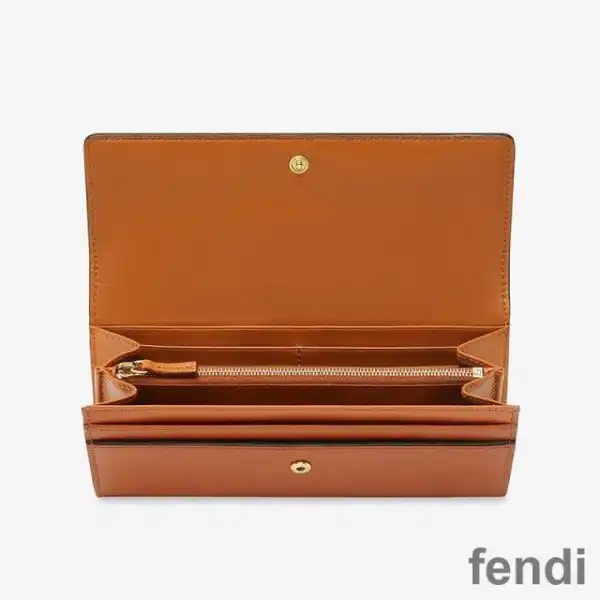 Cheap Fendi Continental Wallet In ROMA Logo Calf Leather Brown