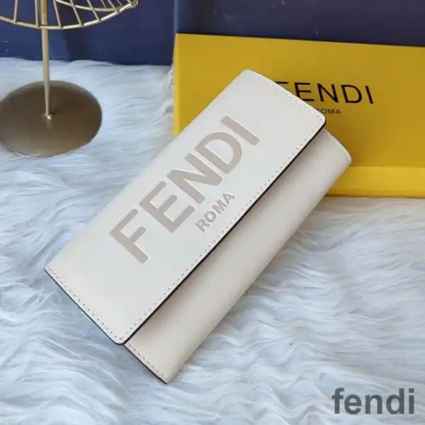 Cheap Fendi Continental Wallet In ROMA Logo Calf Leather White