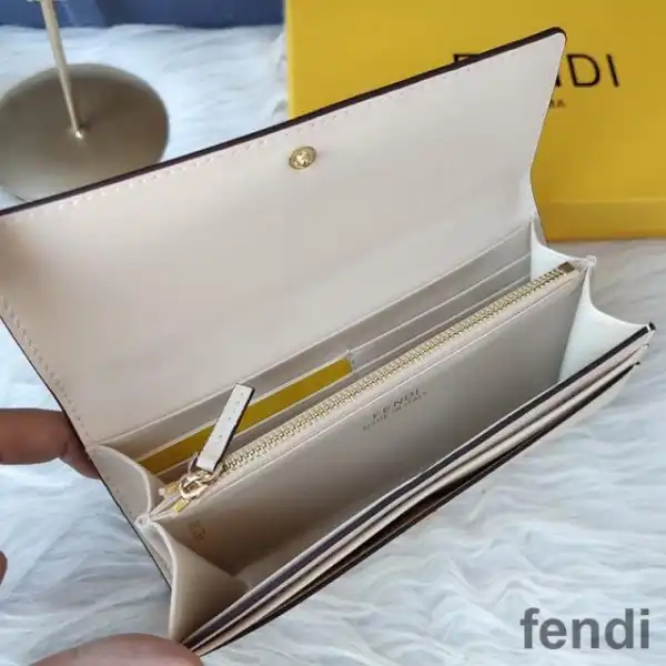 Cheap Fendi Continental Wallet In ROMA Logo Calf Leather White