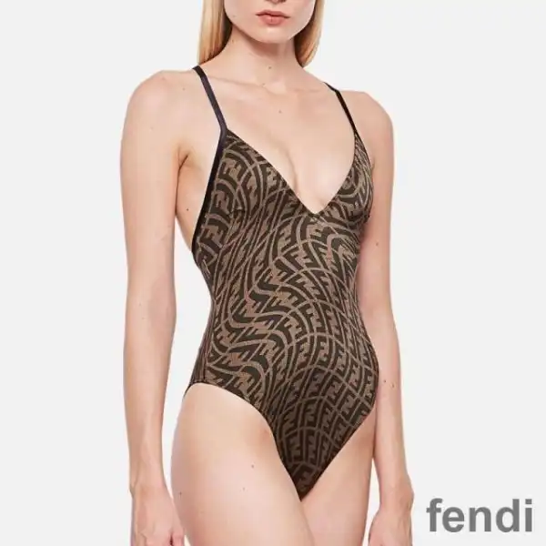 Affordable Fendi Crisscross Swimsuit Women FF Vertigo Motif Lycra Brown Black