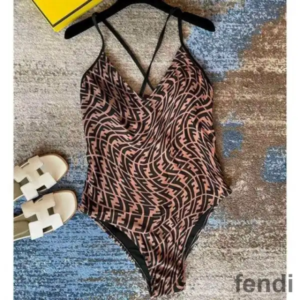 Affordable Fendi Crisscross Swimsuit Women FF Vertigo Motif Lycra Brown Black