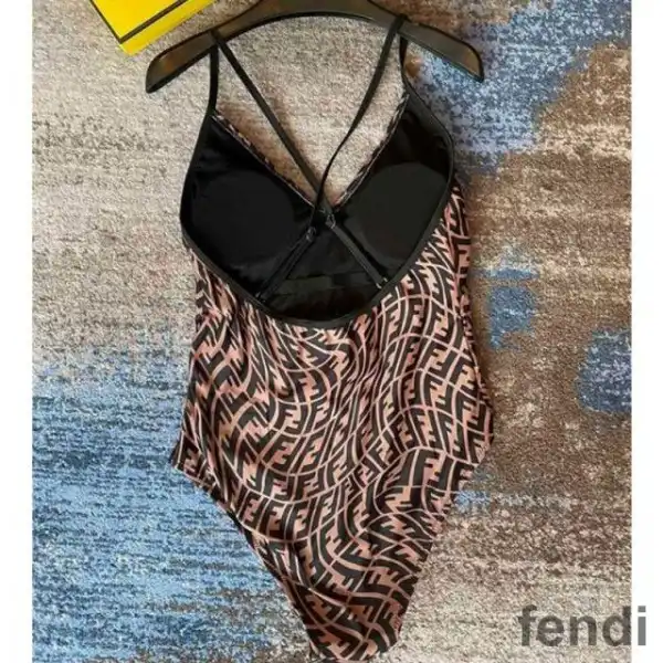 Affordable Fendi Crisscross Swimsuit Women FF Vertigo Motif Lycra Brown Black