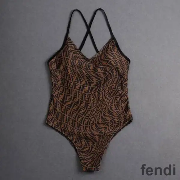 Cheap Fendi Crisscross Swimsuit Women FF Vertigo Motif Lycra Brown