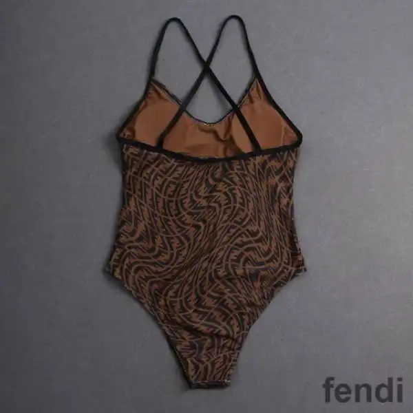 Cheap Fendi Crisscross Swimsuit Women FF Vertigo Motif Lycra Brown