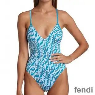 Fendi Crisscross Swimsuit Women FF Vertigo Motif Lycra Sky Blue