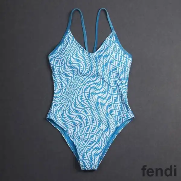 Affordable Fendi Crisscross Swimsuit Women FF Vertigo Motif Lycra Sky Blue