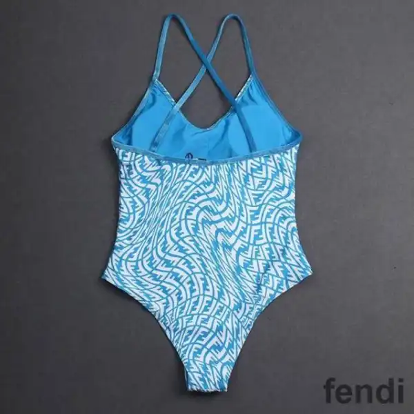 Affordable Fendi Crisscross Swimsuit Women FF Vertigo Motif Lycra Sky Blue