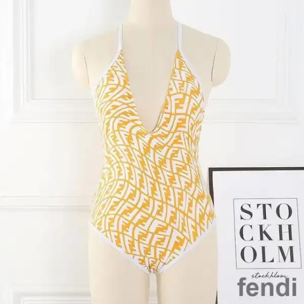 Cheap Fendi Crisscross Swimsuit Women FF Vertigo Motif Lycra Yellow