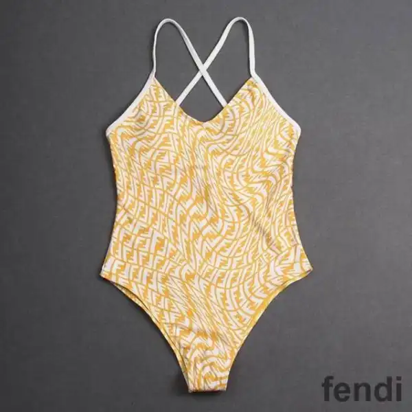 Cheap Fendi Crisscross Swimsuit Women FF Vertigo Motif Lycra Yellow