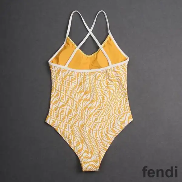 Cheap Fendi Crisscross Swimsuit Women FF Vertigo Motif Lycra Yellow