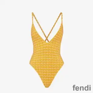 Fendi Crisscross Swimsuit Women Jacquard FF Motif Lycra Yellow