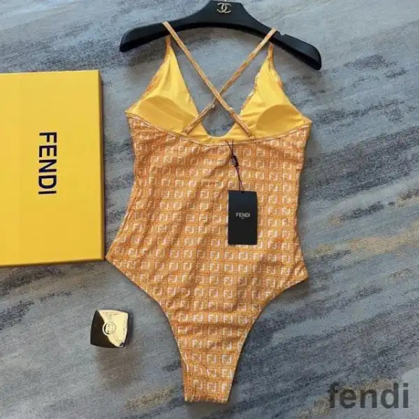 Affordable Fendi Crisscross Swimsuit Women Jacquard FF Motif Lycra Yellow