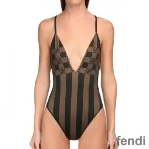 Fendi Crisscross Swimsuit Women Vichy Pequin Motif Lycra Brown