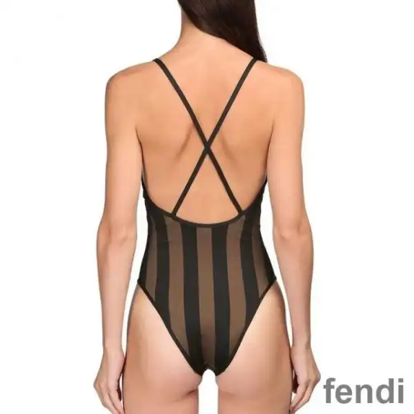 Cheap Fendi Crisscross Swimsuit Women Vichy Pequin Motif Lycra Brown