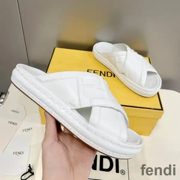 Affordable Fendi Crossover Slides Women FF Motif Leather White