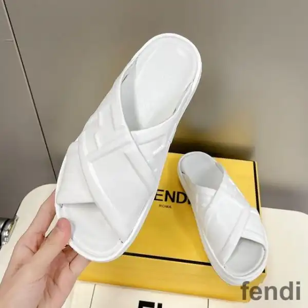 Affordable Fendi Crossover Slides Women FF Motif Leather White