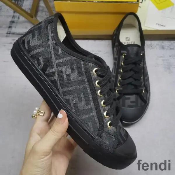 Cheap Fendi Domino Sneakers Unisex FF Motif Fabric Black