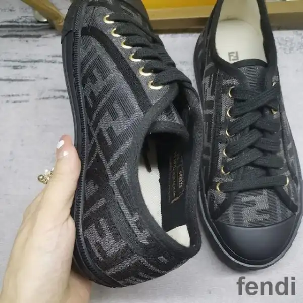 Cheap Fendi Domino Sneakers Unisex FF Motif Fabric Black