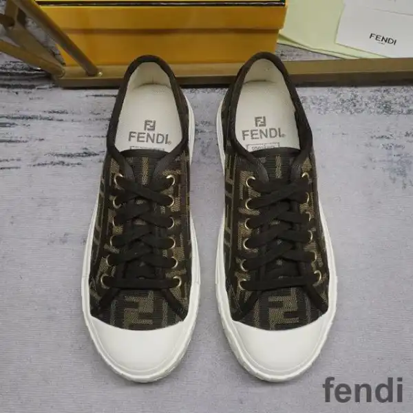 Cheap Fendi Domino Sneakers Unisex FF Motif Fabric Brown