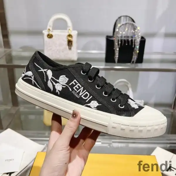 Affordable Fendi Domino Sneakers Unisex Floral Motif Canvas Black