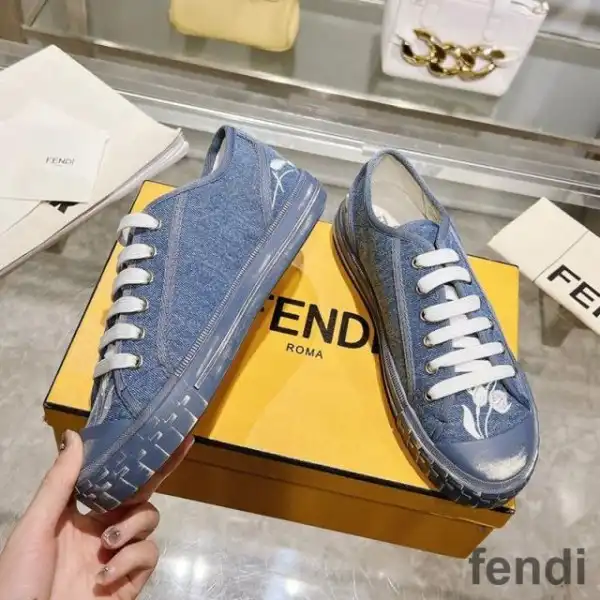 Affordable Fendi Domino Sneakers Unisex Floral Motif Denim Blue