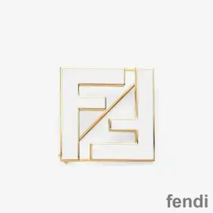 Cheap Fendi FF Brooch In Enameled Metal White