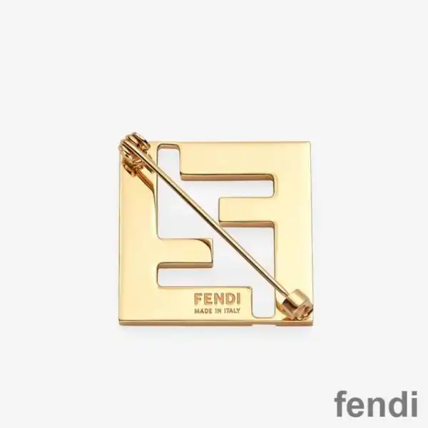 Cheap Fendi FF Brooch In Enameled Metal White