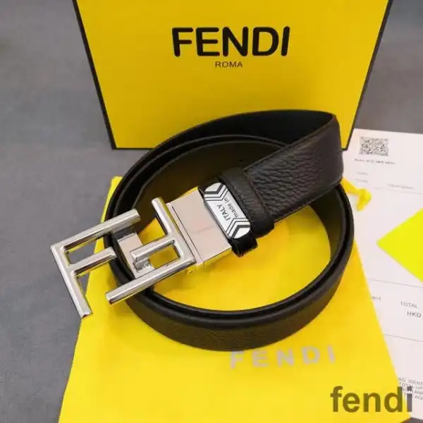 Affordable Fendi FF Buckle Reversible Belt In Calf Leather Black