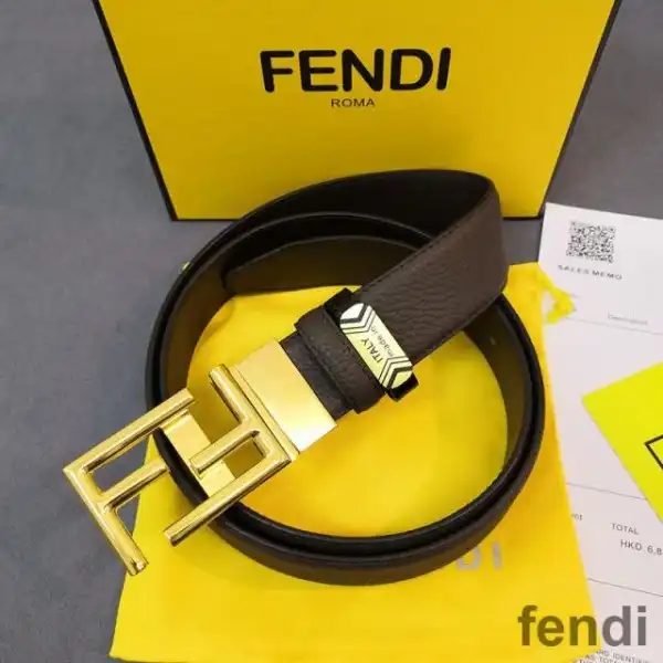 Cheap Fendi FF Buckle Reversible Belt In Calf Leather Coffee