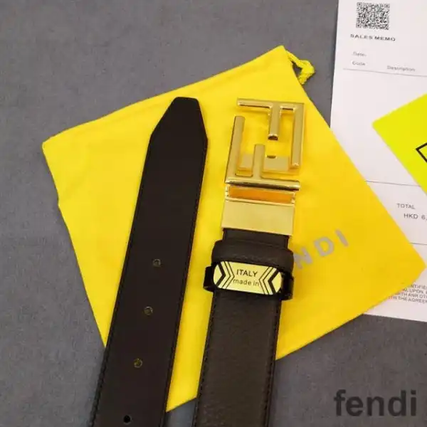 Cheap Fendi FF Buckle Reversible Belt In Calf Leather Coffee