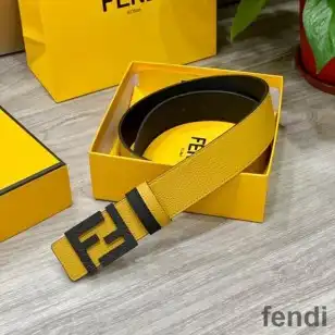 Fendi FF Buckle Reversible Belt In Calfskin Yellow Black