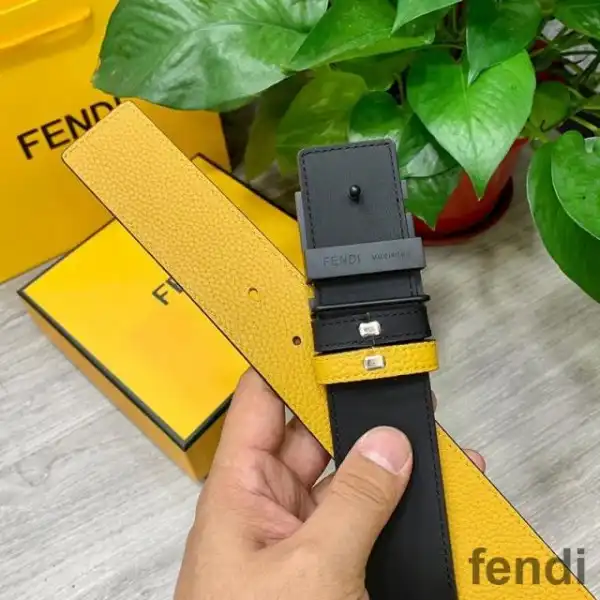 Affordable Fendi FF Buckle Reversible Belt In Calfskin Yellow Black