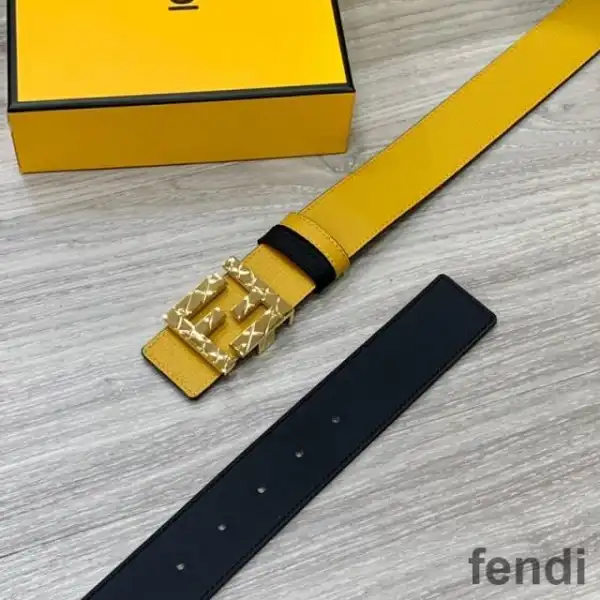 Cheap Fendi FF Buckle Reversible Belt In Calfskin Yellow Gold