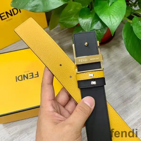 Cheap Fendi FF Buckle Reversible Belt In Calfskin Yellow Gold