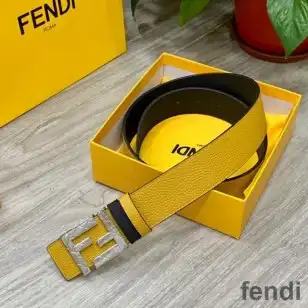 Fendi FF Buckle Reversible Belt In Calfskin Yellow Silver