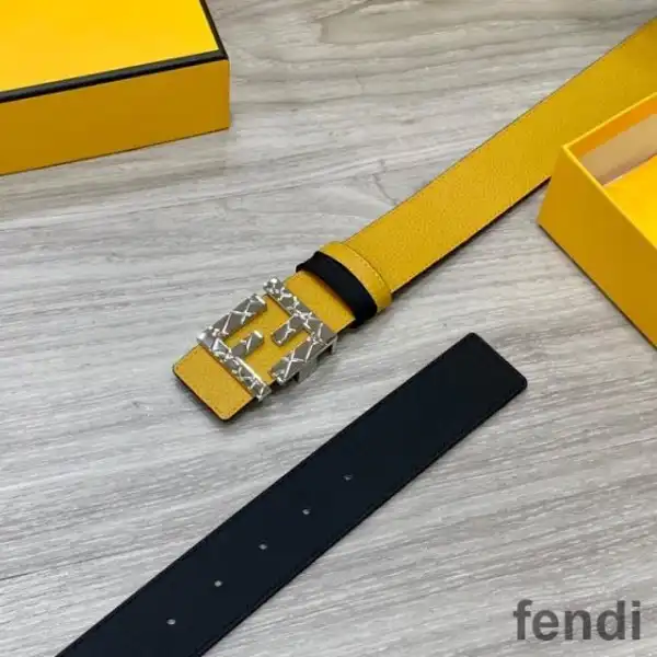 Affordable Fendi FF Buckle Reversible Belt In Calfskin Yellow Silver