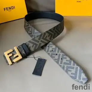 Fendi FF Buckle Reversible Belt In FF Motif Fabric and Calfskin Brown Gold