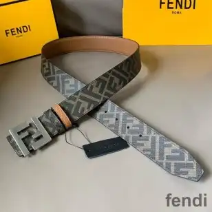 Fendi FF Buckle Reversible Belt In FF Motif Fabric and Calfskin Brown Silver