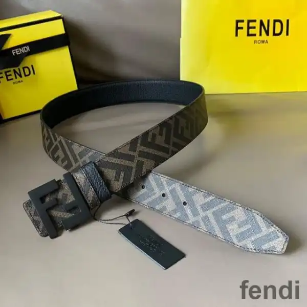 Affordable Fendi FF Buckle Reversible Belt In FF Motif Fabric and Calfskin Brown