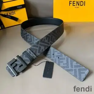 Fendi FF Buckle Reversible Belt In FF Motif Fabric and Calfskin Grey