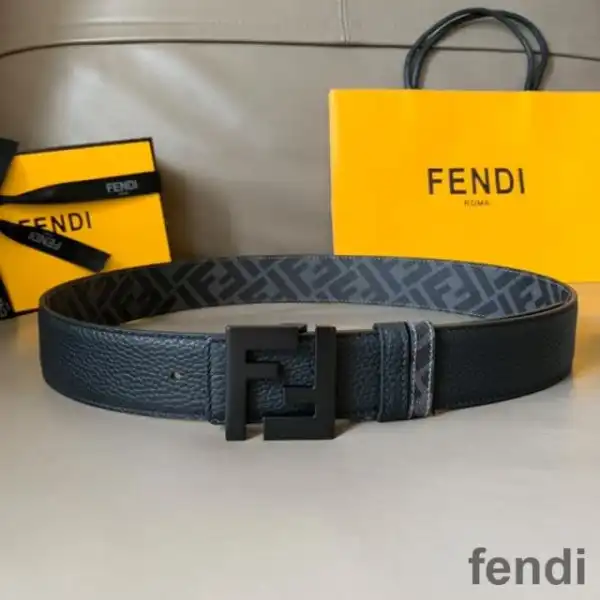 Affordable Fendi FF Buckle Reversible Belt In FF Motif Fabric and Calfskin Grey